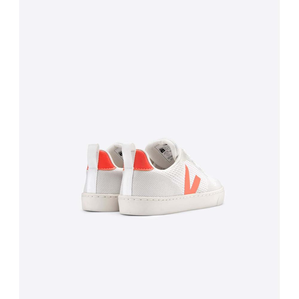 Kids' Veja V-10 MALHA BRANCO Sneakers White/Orange | ZA 841RVD